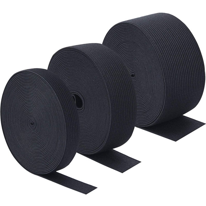 Sunmns 3 Rolls Sewing Stretch Elastic Band Spool, 3/5, 1, 1-1/2 Inch in Width, 5.5 Yards/Roll (Black) - Image 1